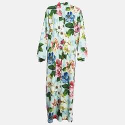 Dolce & Gabbana Green Floral Print Crepe Buttoned Abaya S