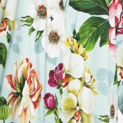 Dolce & Gabbana Green Floral Print Crepe Buttoned Abaya S