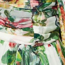 Pre Owned Dolce & Gabbana Green Floral Print Chiffon Silk Waist Tie Detail Maxi Dress S