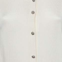 Pre Owned Dolce & Gabbana Cream Silk Knit Crystal Button Front Cardigan L