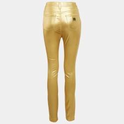 Pre Owned Dolce & Gabbana Metallic Gold Coated Cotton Grace Skinny Pants S