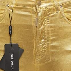 Pre Owned Dolce & Gabbana Metallic Gold Coated Cotton Grace Skinny Pants S