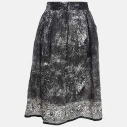 Pre Owned Dolce & Gabbana Grey Printed Linen Midi Skirt S
