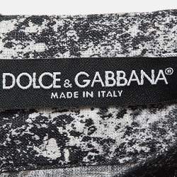 Pre Owned Dolce & Gabbana Grey Printed Linen Midi Skirt S