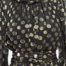 Pre Owned Dolce & Gabbana Black Polka Dot Silk Brocade Tie-Up Waist Mini Dress M