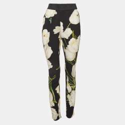 Pre Owned Dolce & Gabbana Black Floral Print Crepe Trousers S