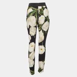 Pre Owned Dolce & Gabbana Black Floral Print Crepe Trousers S