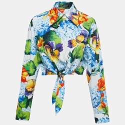 Pre Owned Dolce & Gabbana Multicolor Floral Print Cotton Tie-Up Detail Crop Shirt M