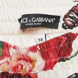 Pre Owned Dolce & Gabbana White Printed Silk Satin Pants S
