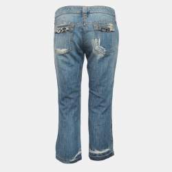 Pre Owned Dolce & Gabbana Blue Bleached Denim Skinny Jeans M Waist 34"