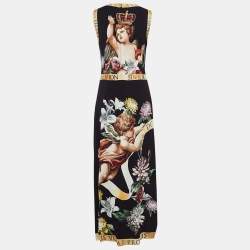مملوكة مسبقًا Dolce & Gabbana Black Angels Print Georgette Maxi Dress M