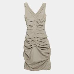 Pre Owned Dolce & Gabbana Grey Silk Ruched Mini Dress S