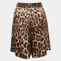 Pre Owned Dolce & Gabbana Brown Leopard Print Silk Shorts XL