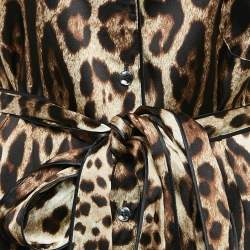 Pre Owned Dolce & Gabbana Brown Leopard Print Stretch Silk Belted Shirt XL