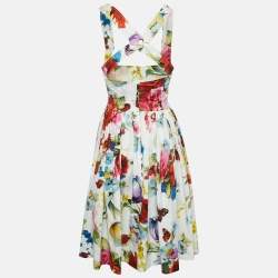 Pre Owned Dolce & Gabbana Multicolor Floral Print Cotton Pleated Short Dress S