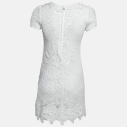 Pre Owned Dolce & Gabbana White Floral Lace Applique Trim Detail Mini Dress S