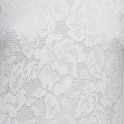 Pre Owned Dolce & Gabbana White Floral Lace Applique Trim Detail Mini Dress S