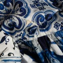 Pre Owned Dolce & Gabbana White Printed Cotton Sleeveless Midi Dress L