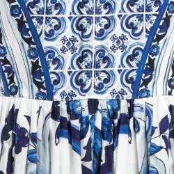 Pre Owned Dolce & Gabbana White Printed Cotton Sleeveless Midi Dress L