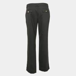Pre Owned Dolce & Gabbana Black Wool Logo Metal Detail Trousers L