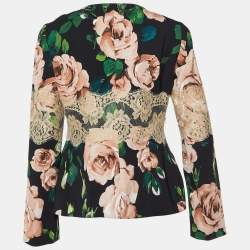 Pre Owned Dolce & Gabbana Black Floral Print Crepe & Lace Trim Jacket M