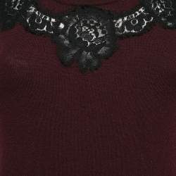 Pre Owned Dolce & Gabbana Burgundy Wool Lace Detail Sleeveless Top M