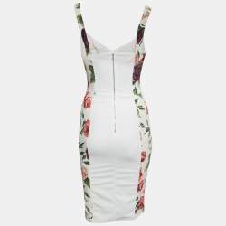 Pre Owned Dolce & Gabbana White Floral Print Silk Blend Sheath Dress S