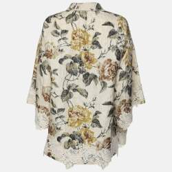 Pre Owned Dolce & Gabbana Light Cream Floral Printed Silk Jacquard Button Front Jacket S