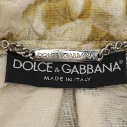 Pre Owned Dolce & Gabbana Light Cream Floral Printed Silk Jacquard Button Front Jacket S