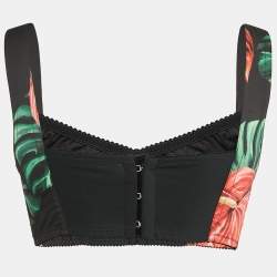 Pre Owned Dolce & Gabbana Black Anthurium Print Cotton Jersey Crop Top S