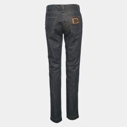 Pre Owned Dolce & Gabbana Indigo Blue Logo Applique Denim Jeans M Waist 32" 