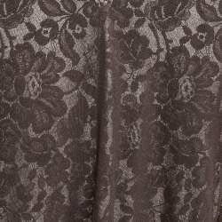 Pre Owned Dolce & Gabbana Brown Jersey and Lace V-Neck Top S