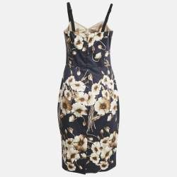 Pre Owned Dolce & Gabbana Navy Blue Floral Print Cotton Midi Dress M
