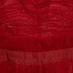 Pre Owned Dolce & Gabbana Red Dotted Tulle Feather Detail Midi Dress S