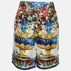 Dolce & Gabbana Multicolor Floral Majolica Print Silk Bermuda Shorts S