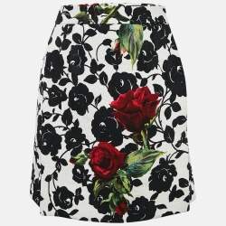 مملوكة مسبقًا Dolce & Gabbana White Floral Print Jacquard Mini Skirt L