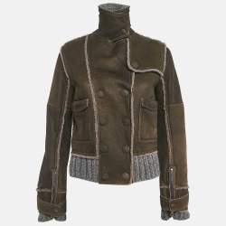 Pre Owned Dolce & Gabbana Brown Shearling Trim Leather Jacket M