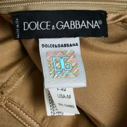 Pre Owned Dolce & Gabbana Beige Lace Trim Satin V-Neck Top M
