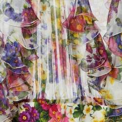 Pre Owned Dolce & Gabbana White Floral Print Silk Chiffon Ruffled Top M