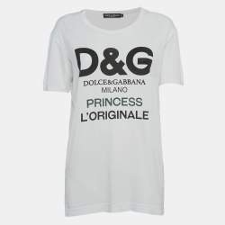 Pre Owned Dolce & Gabbana White Logo Print Cotton Jersey T-Shirt S