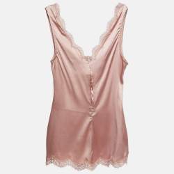 Pre Owned Dolce & Gabbana Pink Lace Trim Stretch Satin Camisole Top M