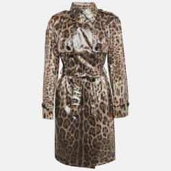 Dolce & Gabbana Brown Leopard Print Double Breasted Trench Coat S