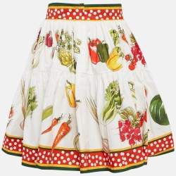 Pre Owned Dolce & Gabbana White Vegetable Print Tiered Mini Skirt L