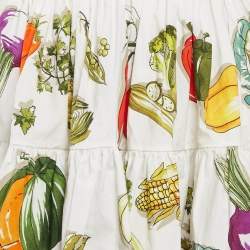 Pre Owned Dolce & Gabbana White Vegetable Print Tiered Mini Skirt L