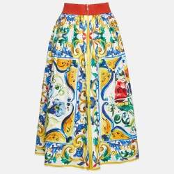 Pre Owned Dolce & Gabbana Multicolor Printed Cotton Midi Skirt L