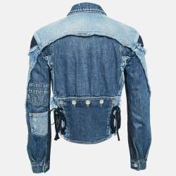 Pre Owned Dolce & Gabbana Blue Patched Denim Lace-Up Crop Jacket XS
