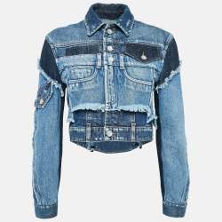 Pre Owned Dolce & Gabbana Blue Patched Denim Lace-Up Crop Jacket XS