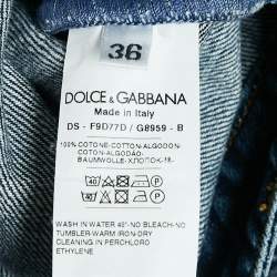 Pre Owned Dolce & Gabbana Blue Patched Denim Lace-Up Crop Jacket XS