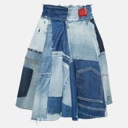 Pre Owned Dolce & Gabbana Blue Denim Patch Work Flared Short Skirt XS