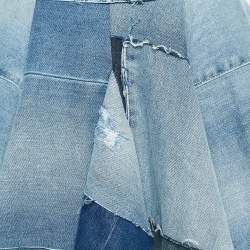 Pre Owned Dolce & Gabbana Blue Denim Patch Work Flared Short Skirt XS